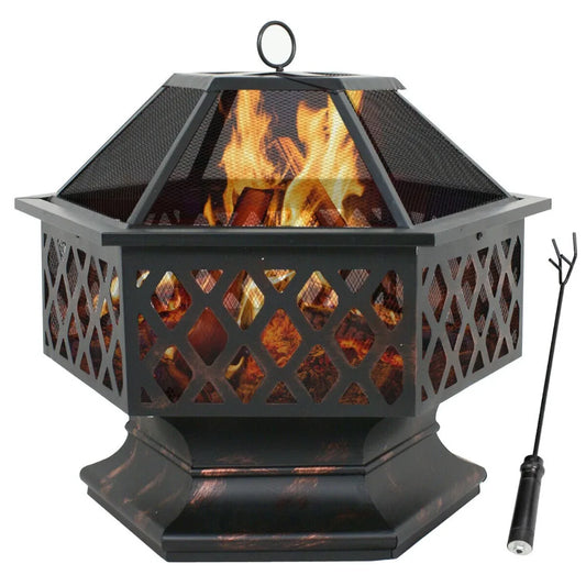 Hex Shaped Fire Pit Fireplace Outdoor Home Party Decor