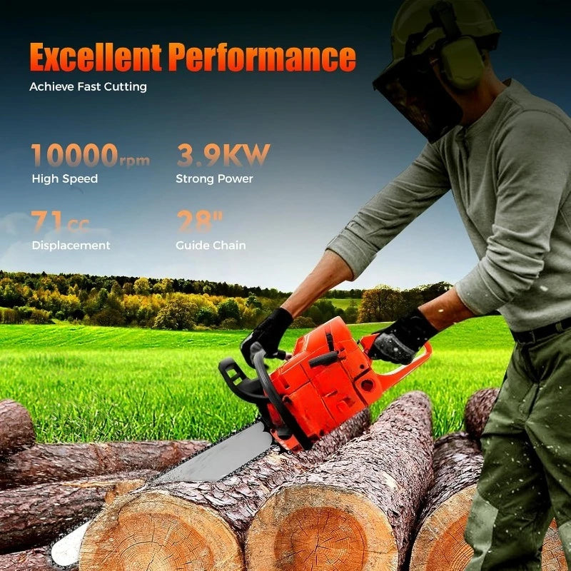 Gas Powered Chainsaw For Wood Cutting And Yard Work