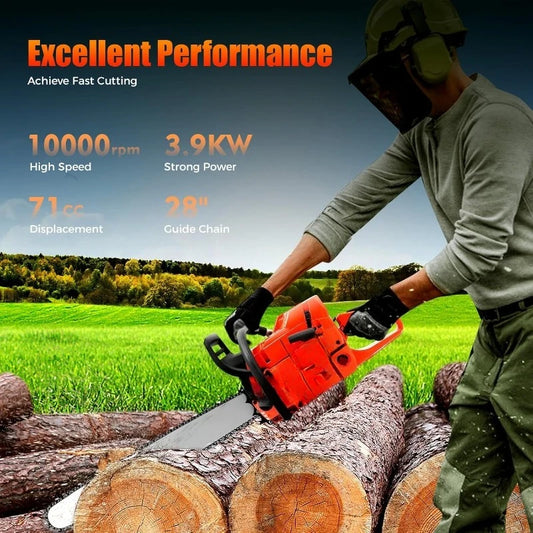 Gas Powered Chainsaw For Wood Cutting And Yard Work