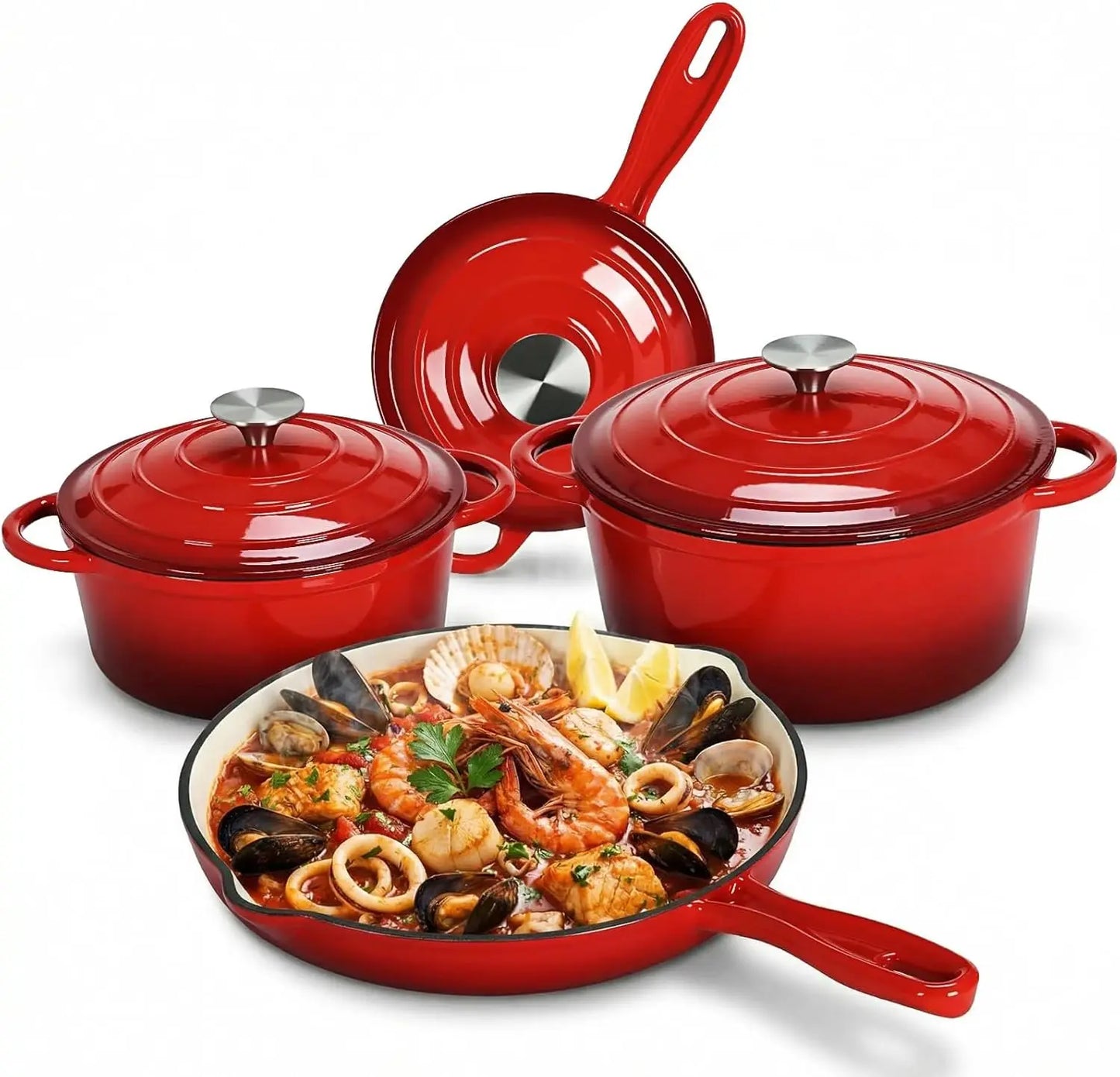 Nonstick Enameled Cast Iron Cookware Set 7-Piece for Gas Induction