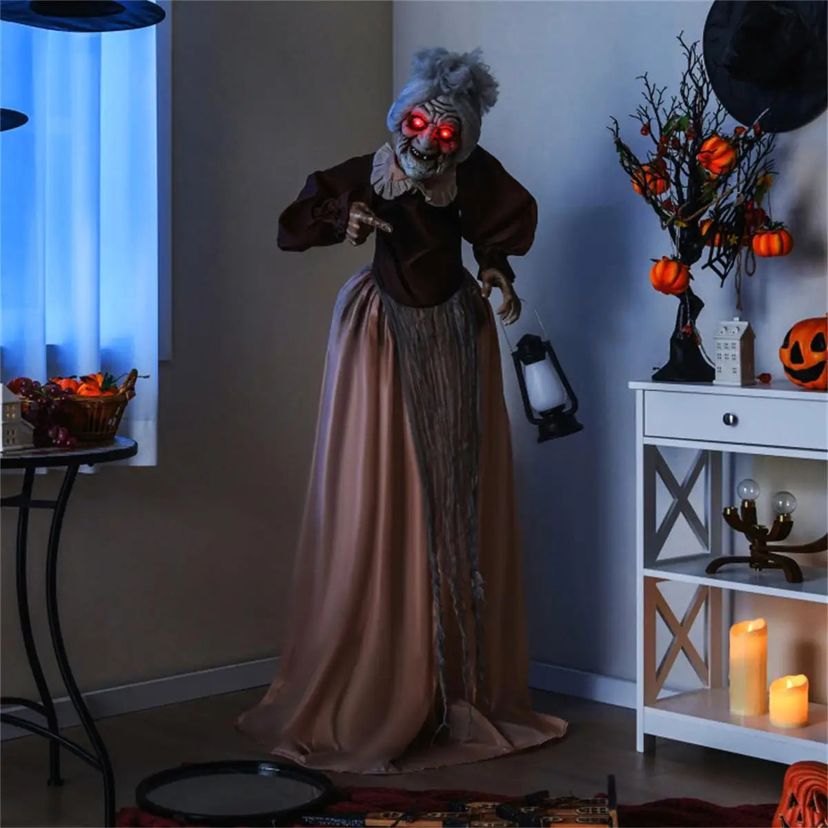 Spooky Animated Old Lady Halloween Decoration for Haunted House
