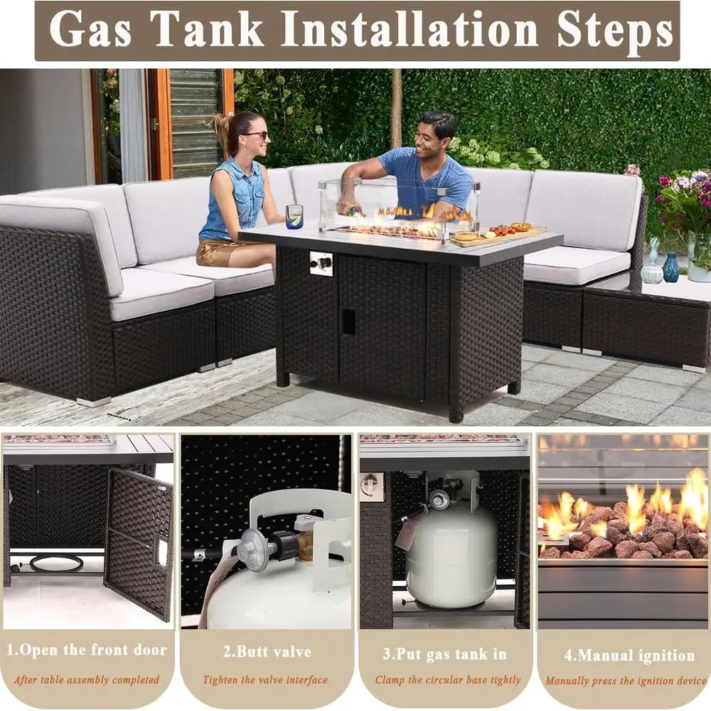 Outdoor Propane Fire Pit Table With Glass Wind Guard