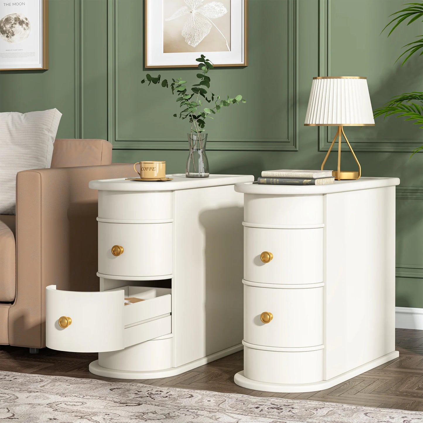 Tribesigns Round Solid Wood End Table With Drawer Nightstand