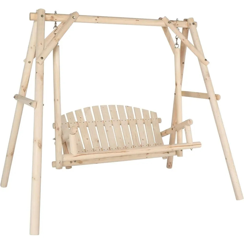 Natural Wood A-Frame Porch Swing with 2-Person Bench