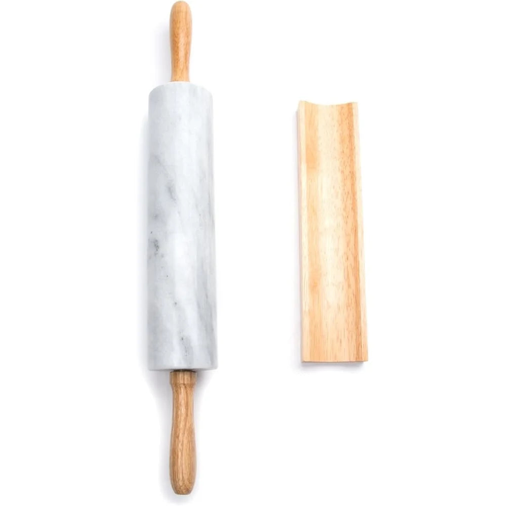 Elegant Marble Rolling Pin With Wooden Cradle Nonstick