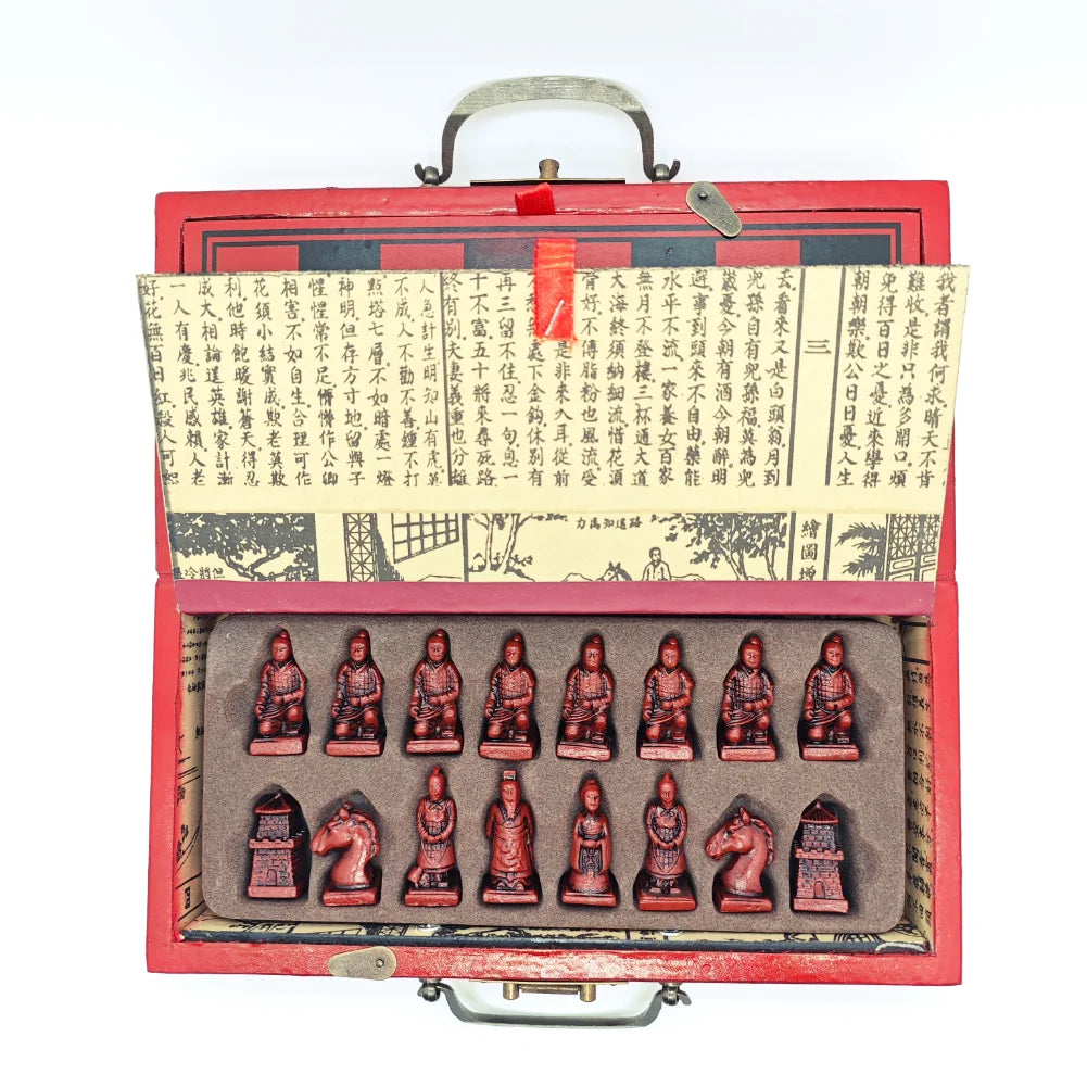 Chess Set With Wooden Table 22X22cm Terracotta Army Chess Classic Chinese Style 3D Gift For Birthday&Christmas For Collect&Decor