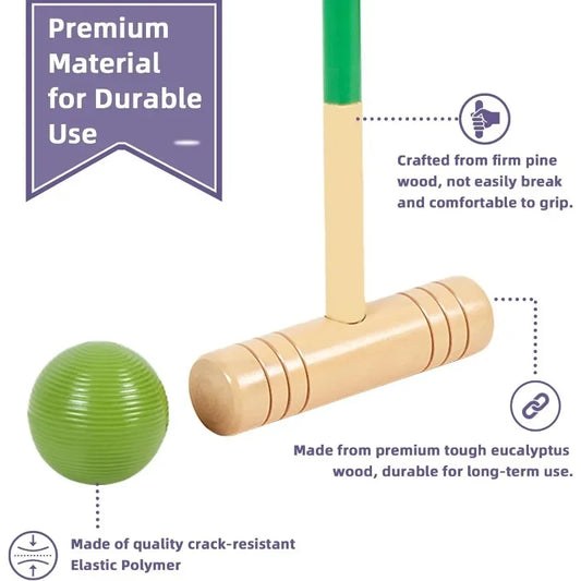 6 Player Croquet Set – Outdoor Backyard Lawn Game with Wooden Mallets & Carrying Case (USA Shipping)