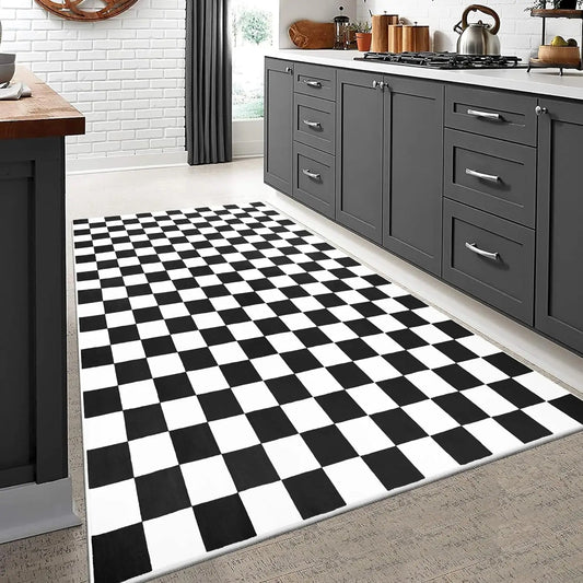 Checkered Area Rug Washable Non Slip Low Pile Stain Resistant