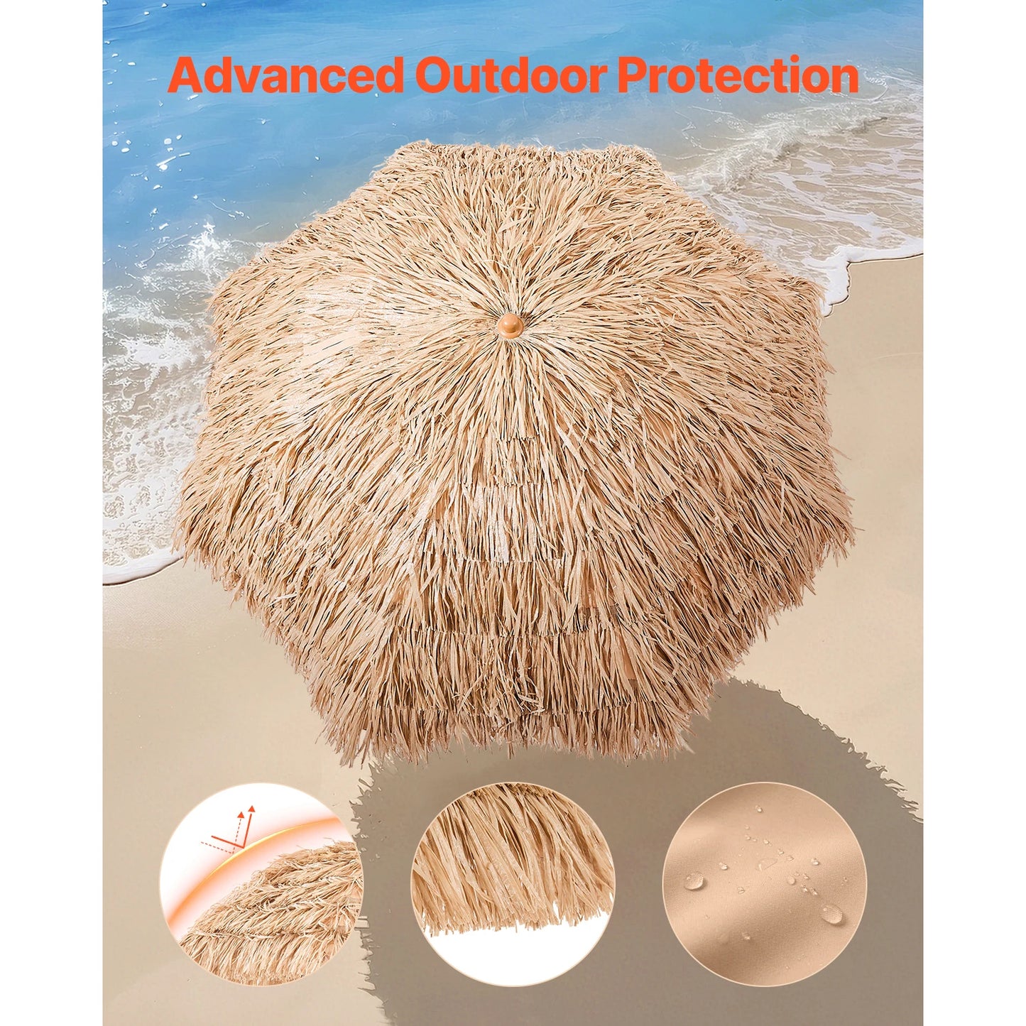 SucceBuy Tiki Umbrella Thatched Patio Umbrella with Durable PP Thatch and Metal Ribs Grass Pool Umbrellas for Beach Garden Patio