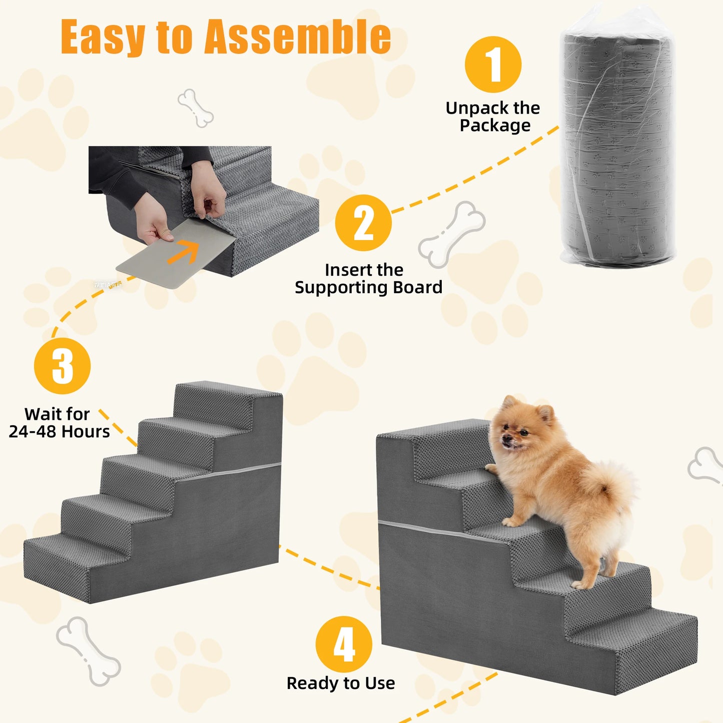 High-Density Foam Pet Stairs With Washable Cover – 3, 4 or 5 Steps