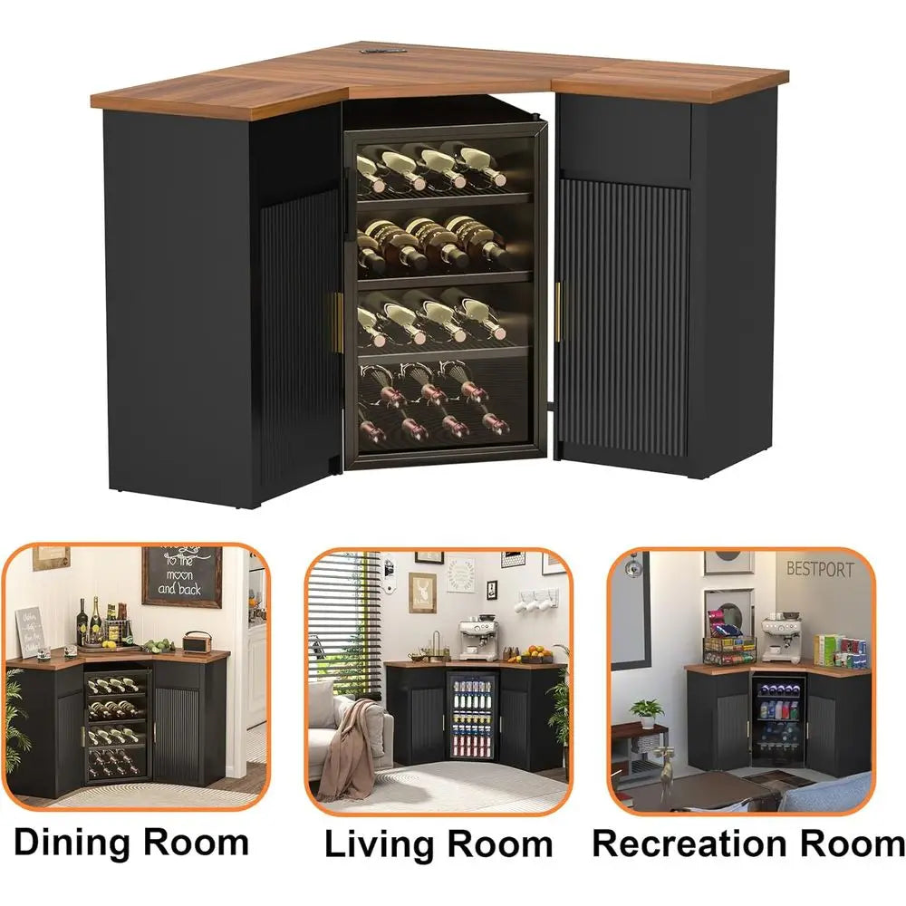 Corner Bar Cabinet With Fridge Space L Shaped Storage