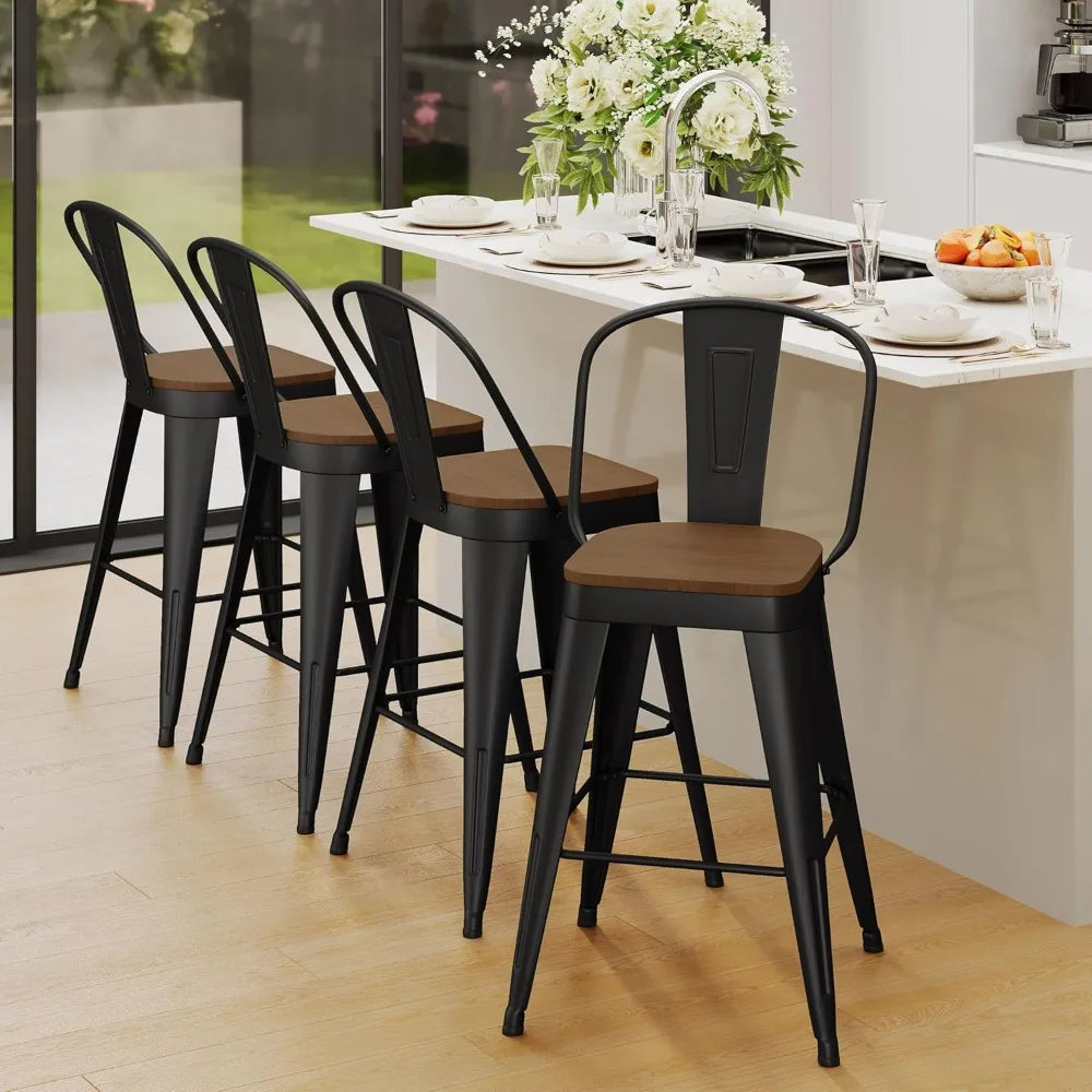 Modern Metal Bar Stools Set Of Four With High Back