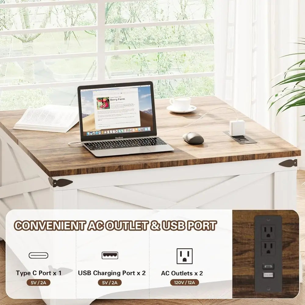 Square Coffee Table With Storage And Charging Ports
