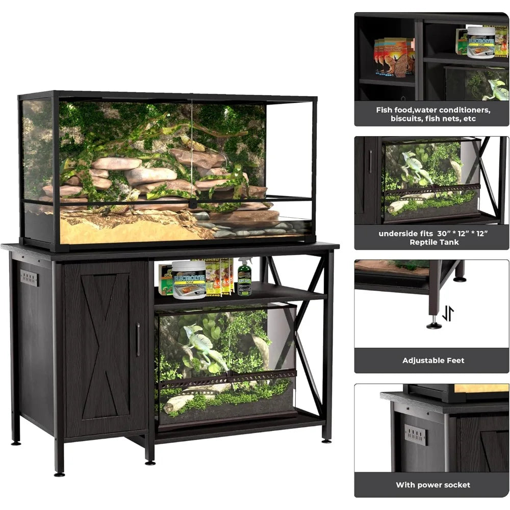 Reptile Terrarium Stand With Power Outlet And Storage Cabinet