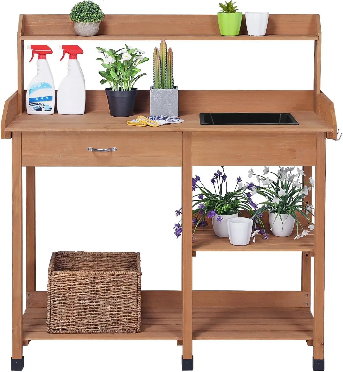 Outdoor Garden Potting Bench With Sink And Open Shelves