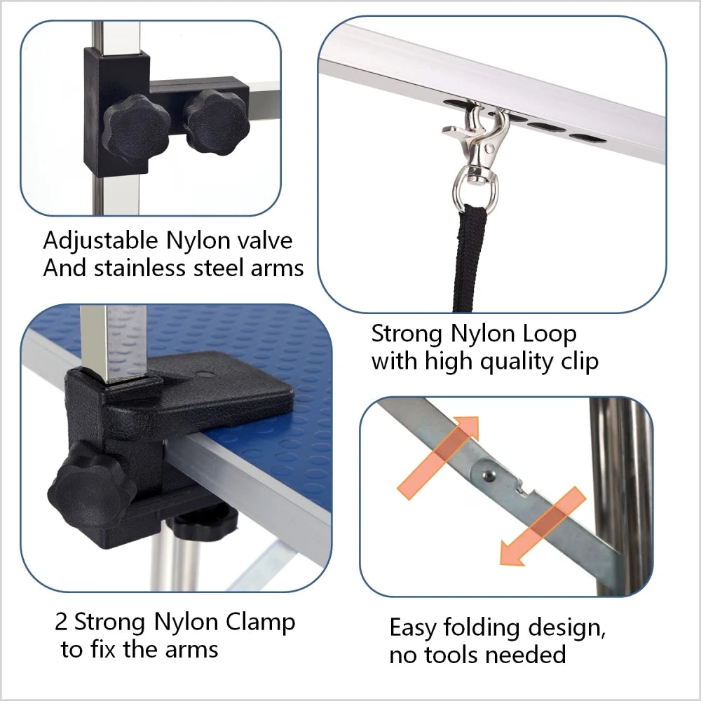 Folding Pet Grooming Table With Adjustable Dual-Loop Arm