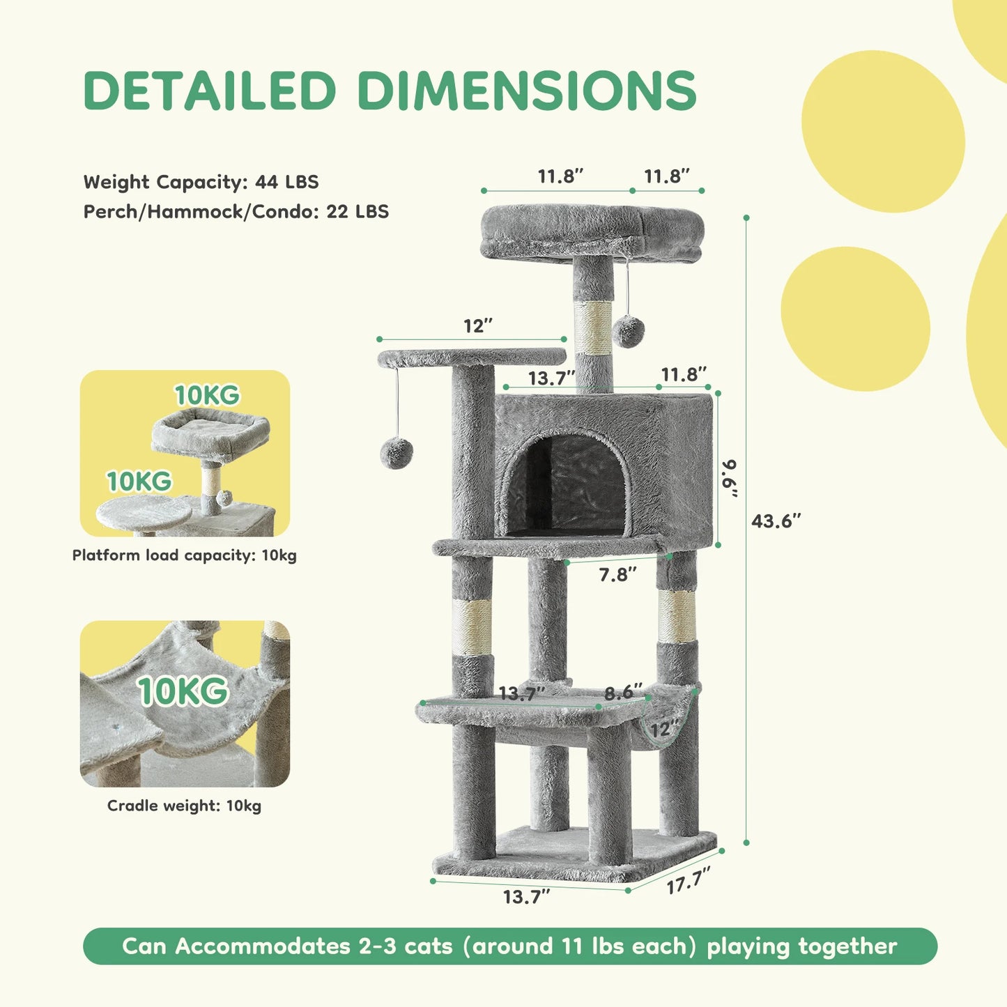 Multi Level Cat Tree With Scratching Posts For Indoor Cats