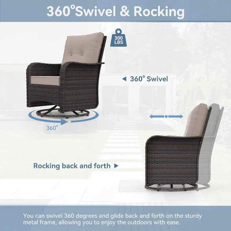 Outdoor Patio Set Swivel Gliders Wicker Glass Table