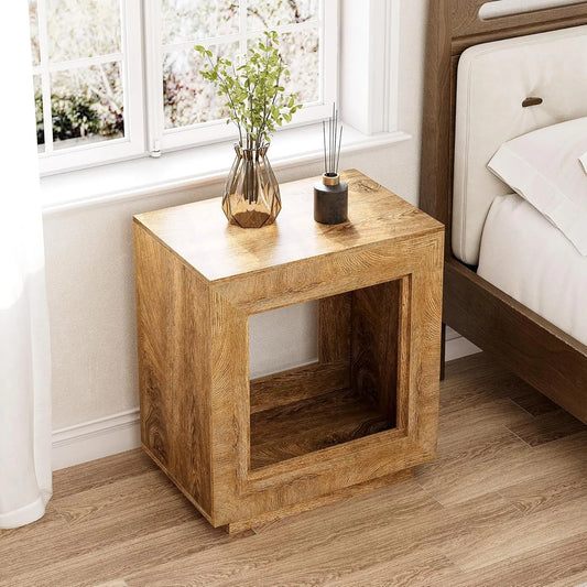 Little Tree Farmhouse End Table With Storage Two Tier Wooden