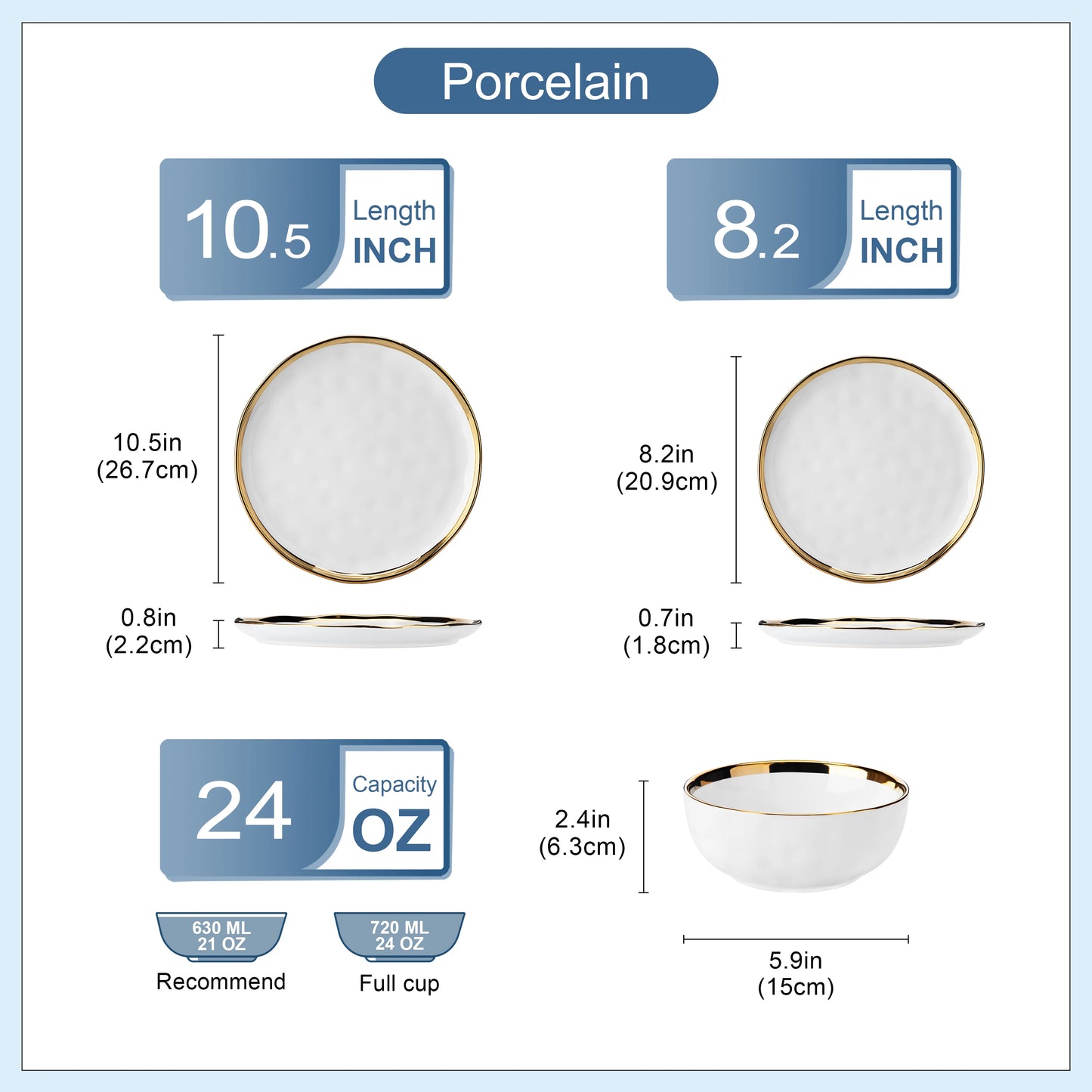 Elegant Ceramic Porcelain Dinnerware Set With Rimmed Plates And Bowls