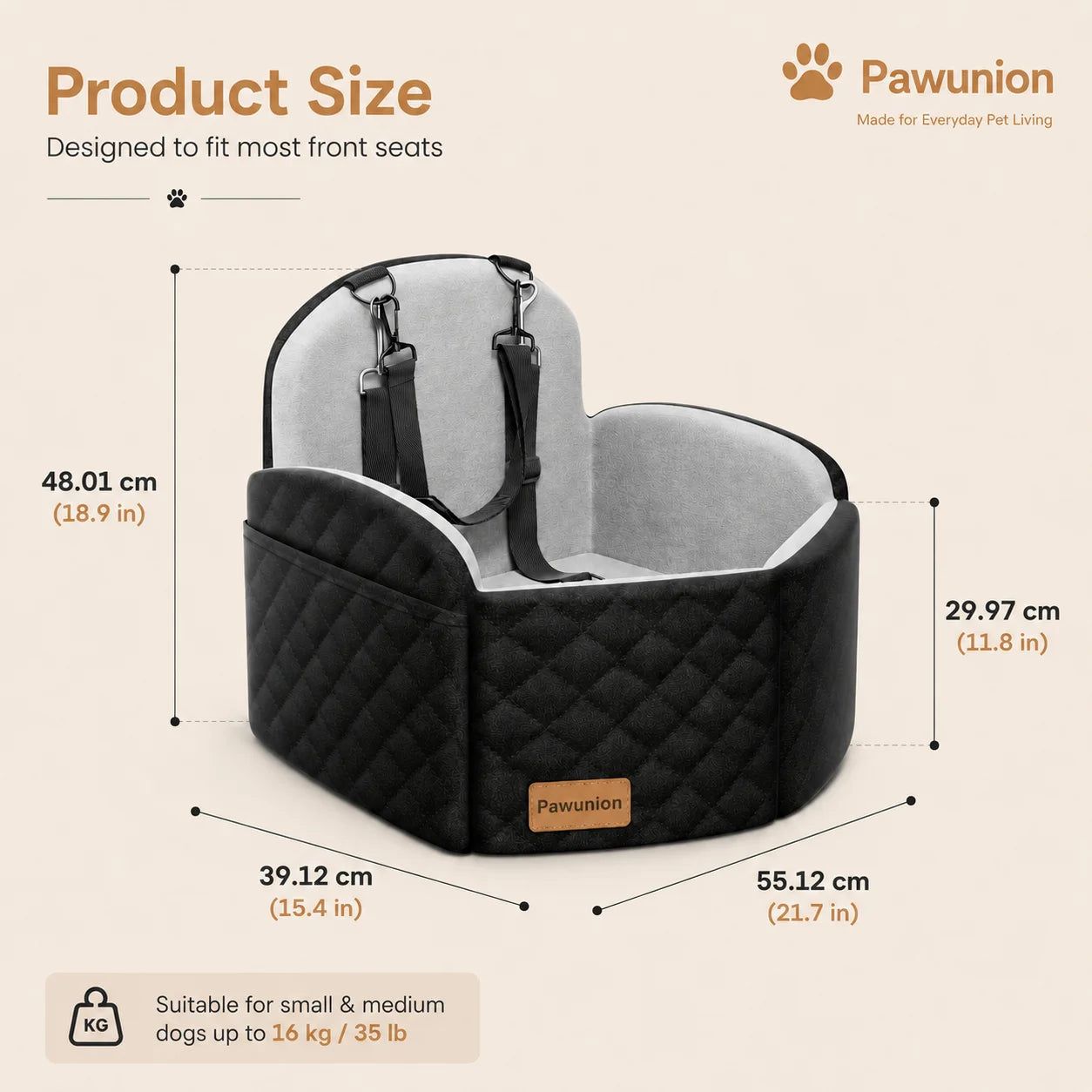 Memory Foam Dog Booster Car Seat With Cooling Mat – Up to 55 lb