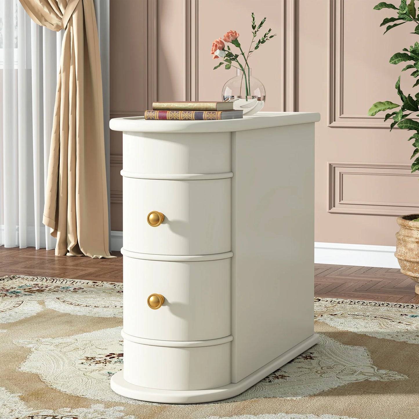 Tribesigns Round Solid Wood End Table With Drawer Nightstand