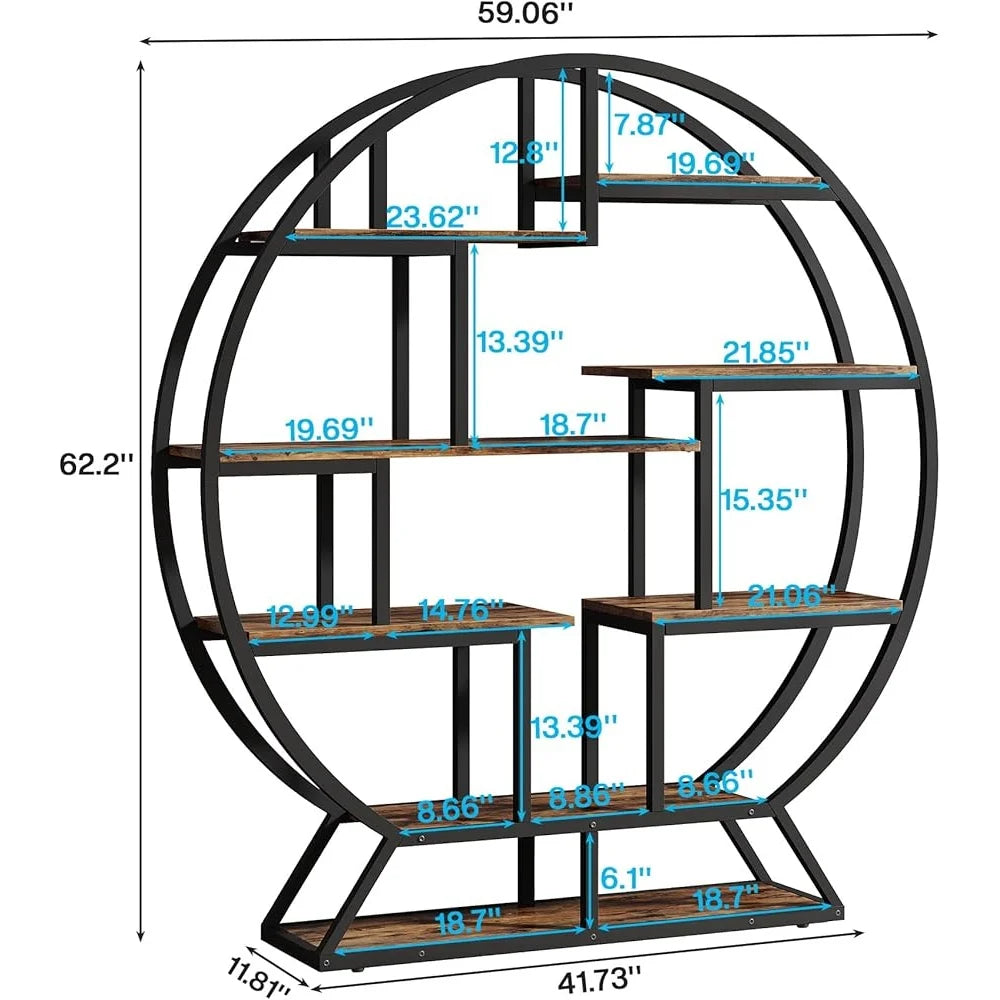 Industrial Round Bookshelf With Staggered Shelves Etagere