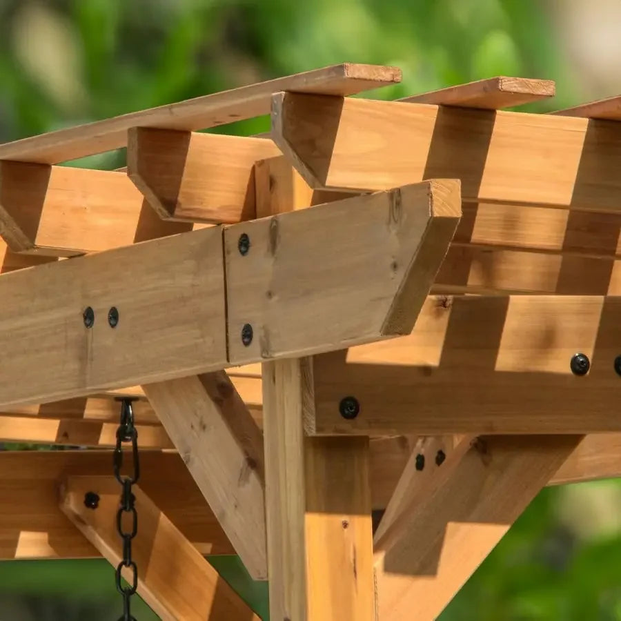 Cedar Wood Outdoor Patio Swing Bench With Trellis For Two