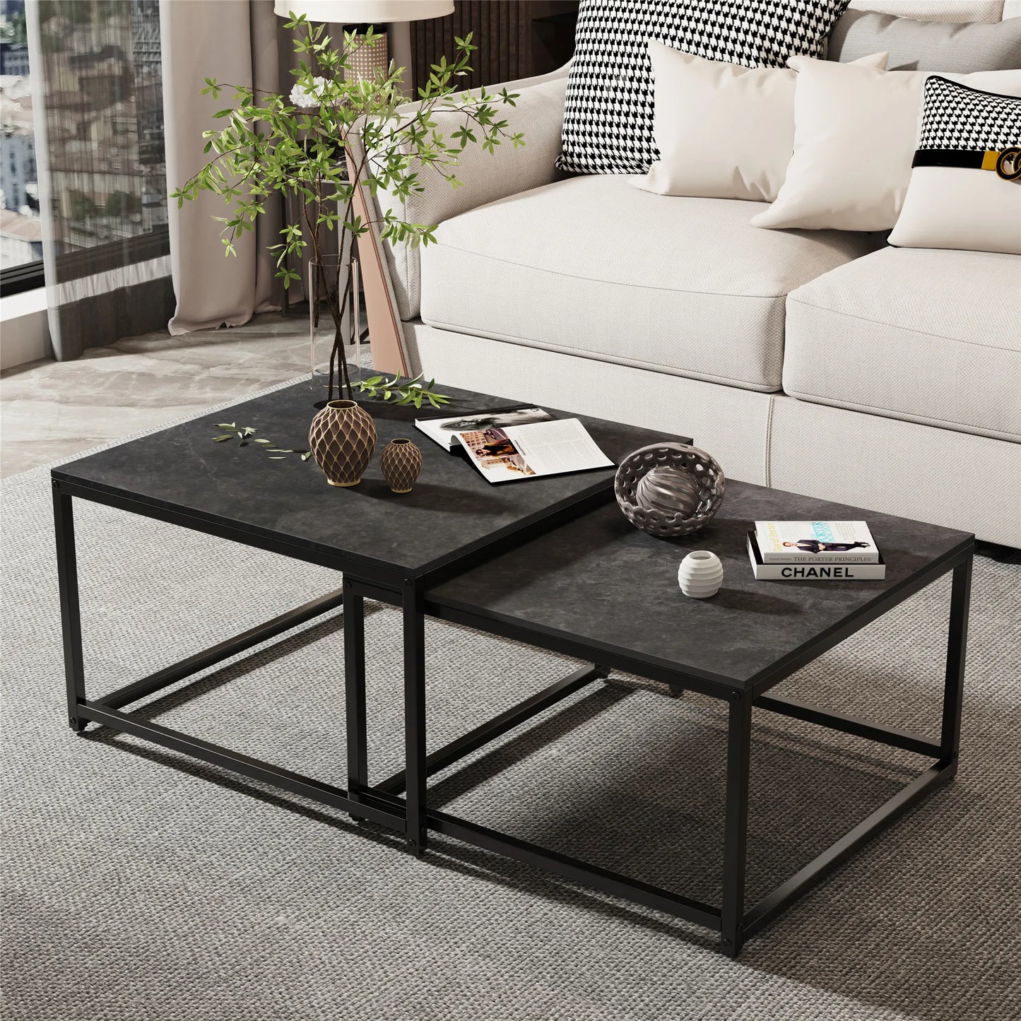 Nesting Coffee Tables Set Of Two With Marble Square Design