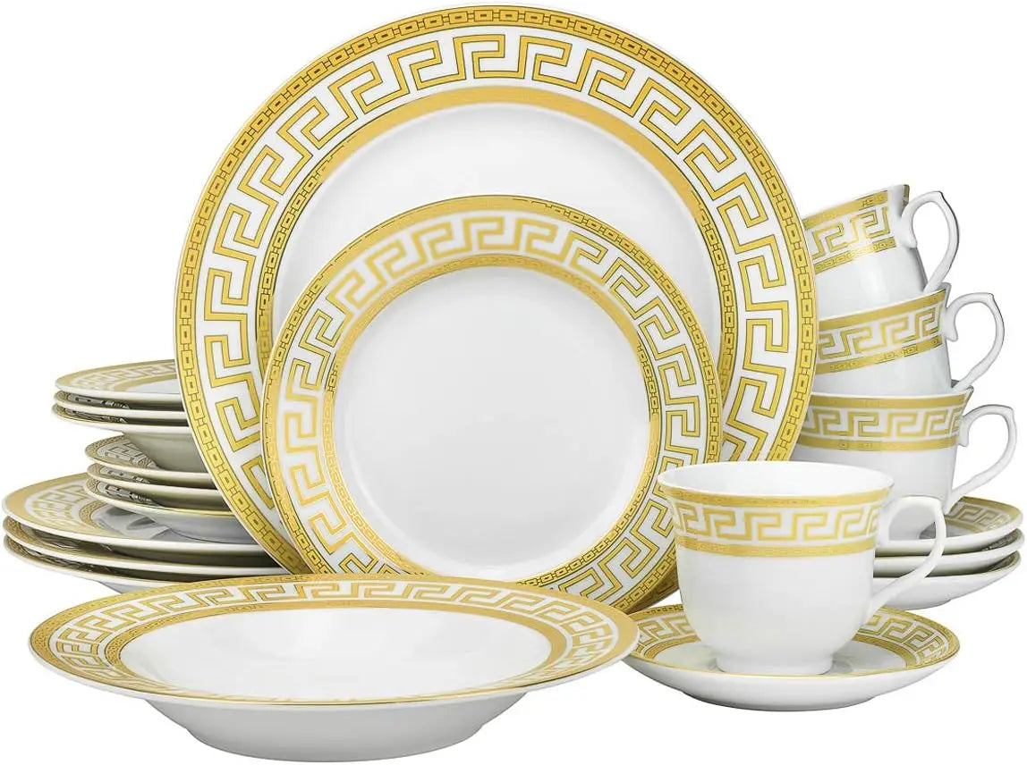 Vintage Gold Greek Key Dinnerware Set for Elegant Dining
