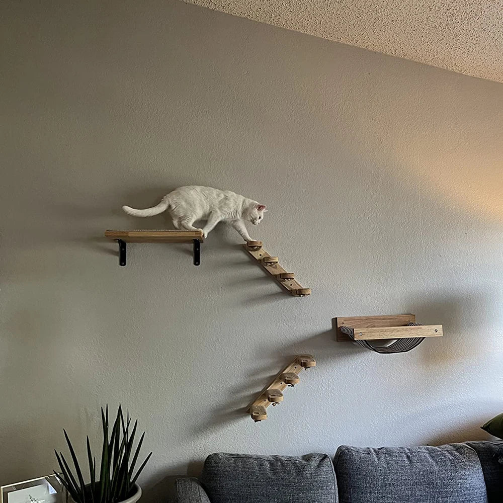 Wall Mounted Cat Furniture Set With Hammock And Scratching Posts
