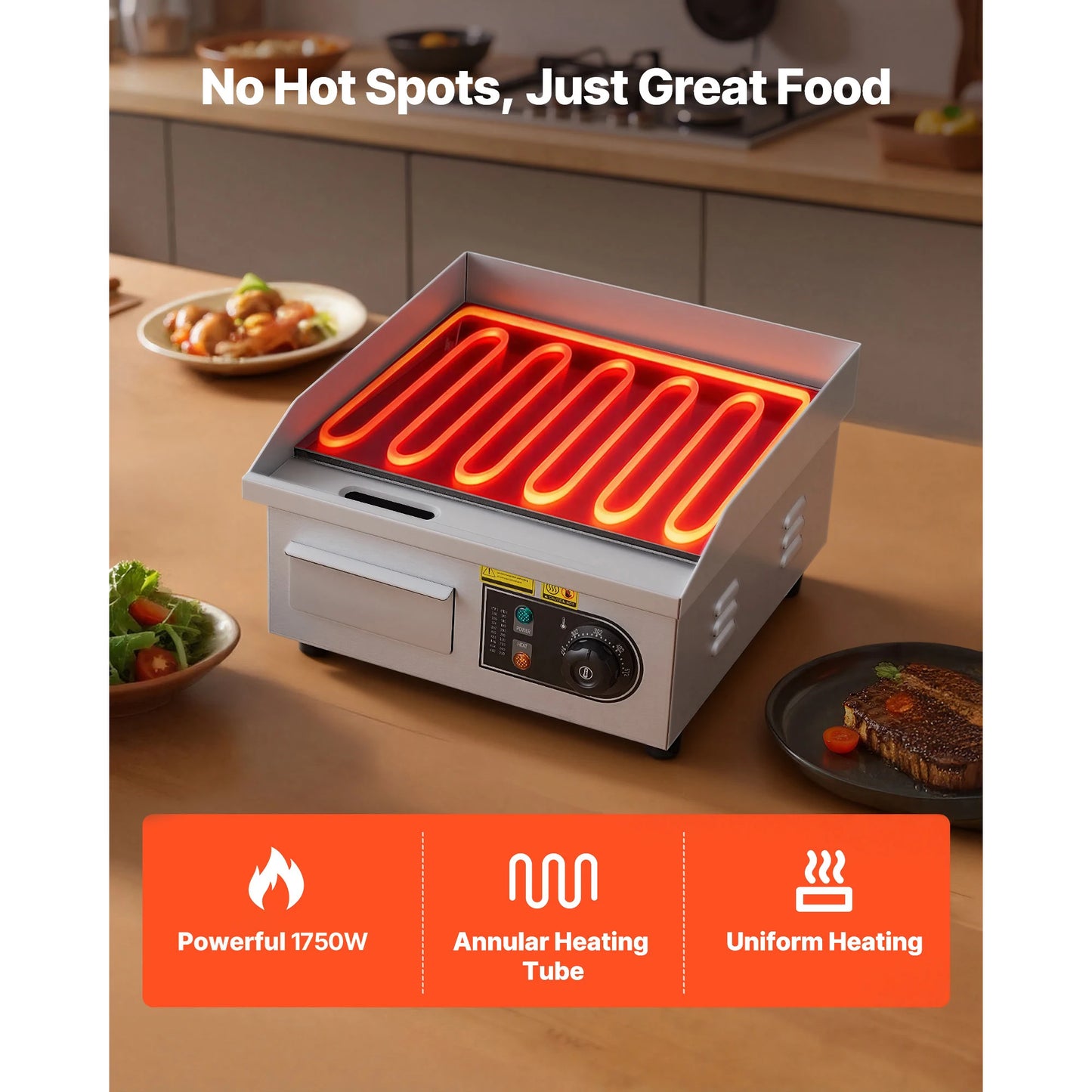 Commercial Electric Griddle – 14" &amp; 22", Adjustable Temperature