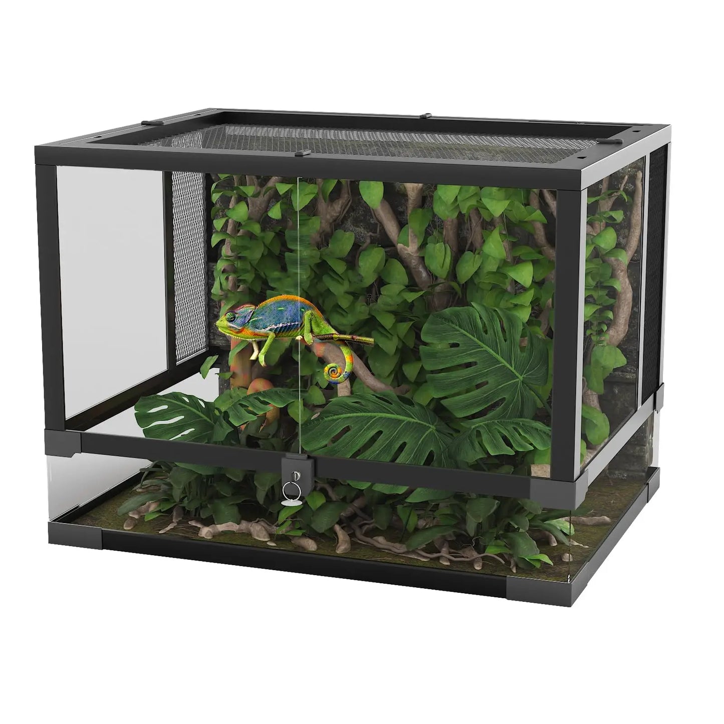 Tempered Glass Reptile Terrarium Top Screen Featuring Anti Escape Hinges