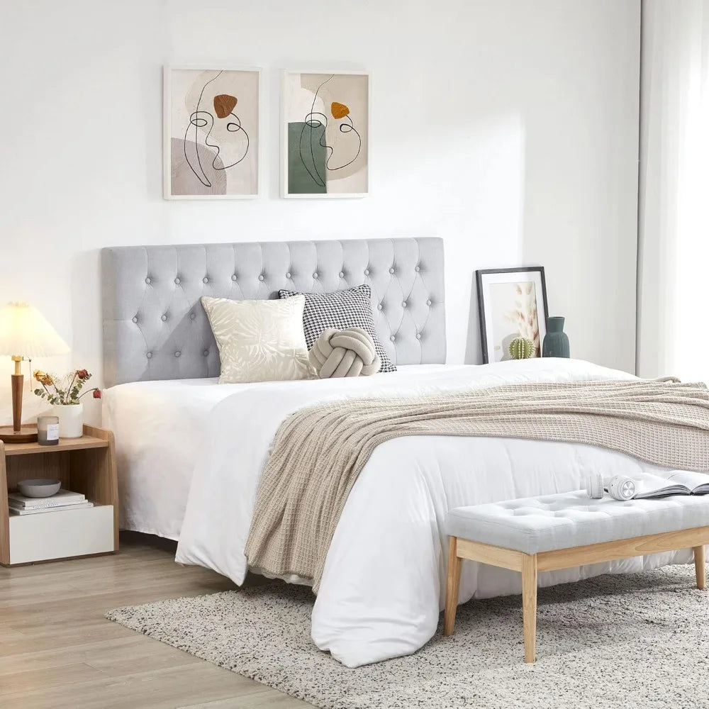 Modern Linen Upholstered Tufted Headboard With Adjustable Comfort
