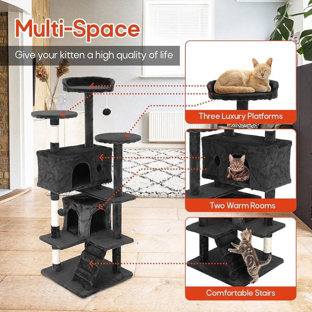 Indoor Cat Tree With Dangling Ball And Scratching Posts