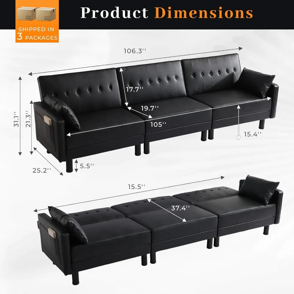 Convertible Futon Sofa Bed With Adjustable Backrest