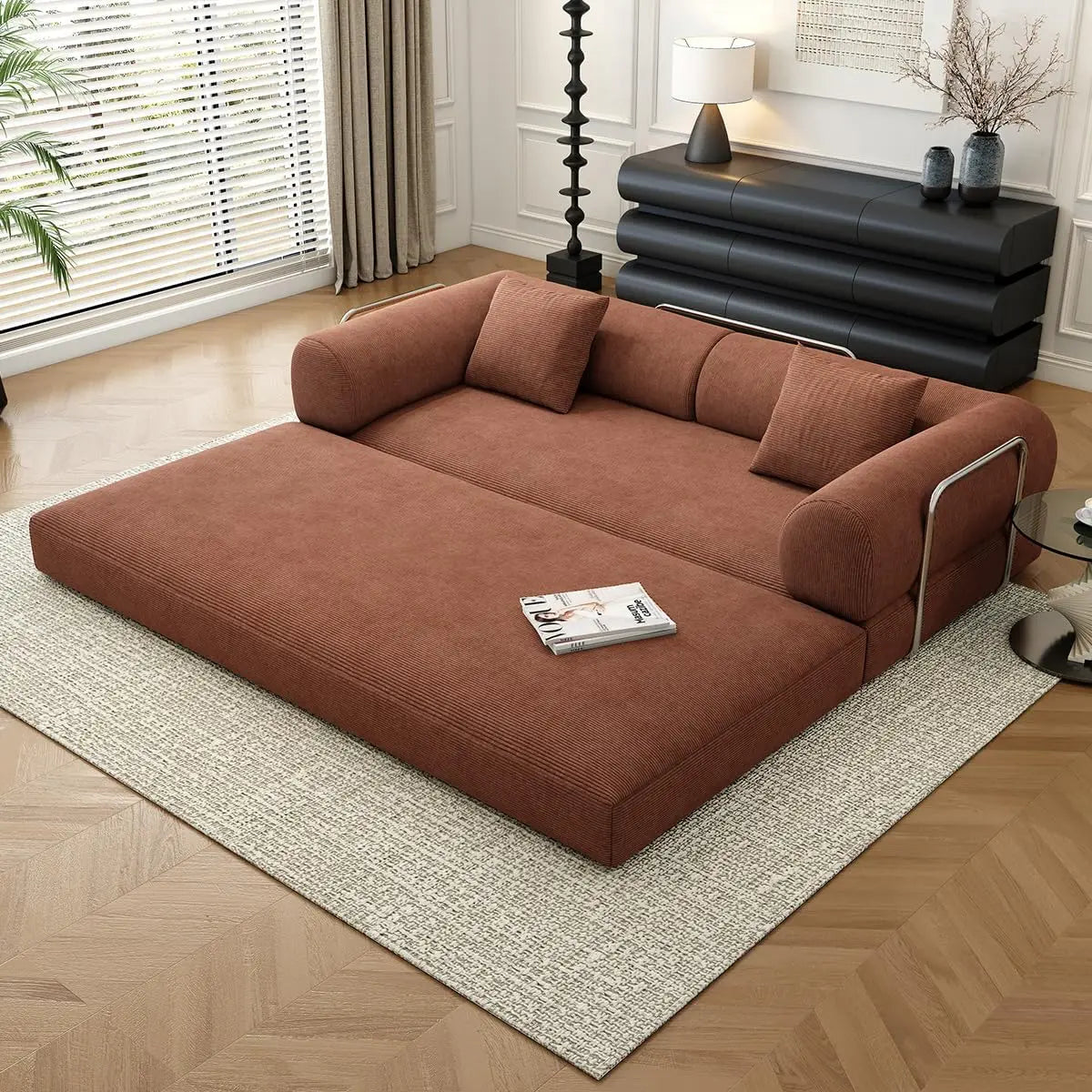 Corduroy Convertible Sofa Bed Modern Frameless Style