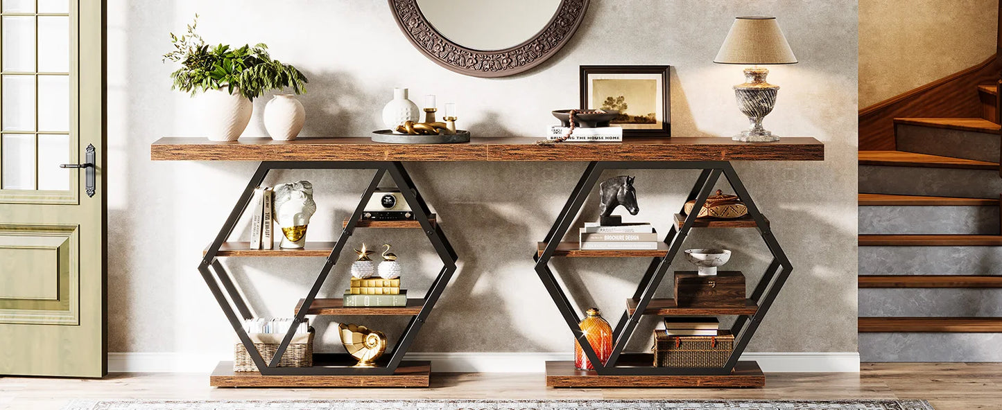 Industrial Console Table For Narrow Entryway Hallway Thick Top
