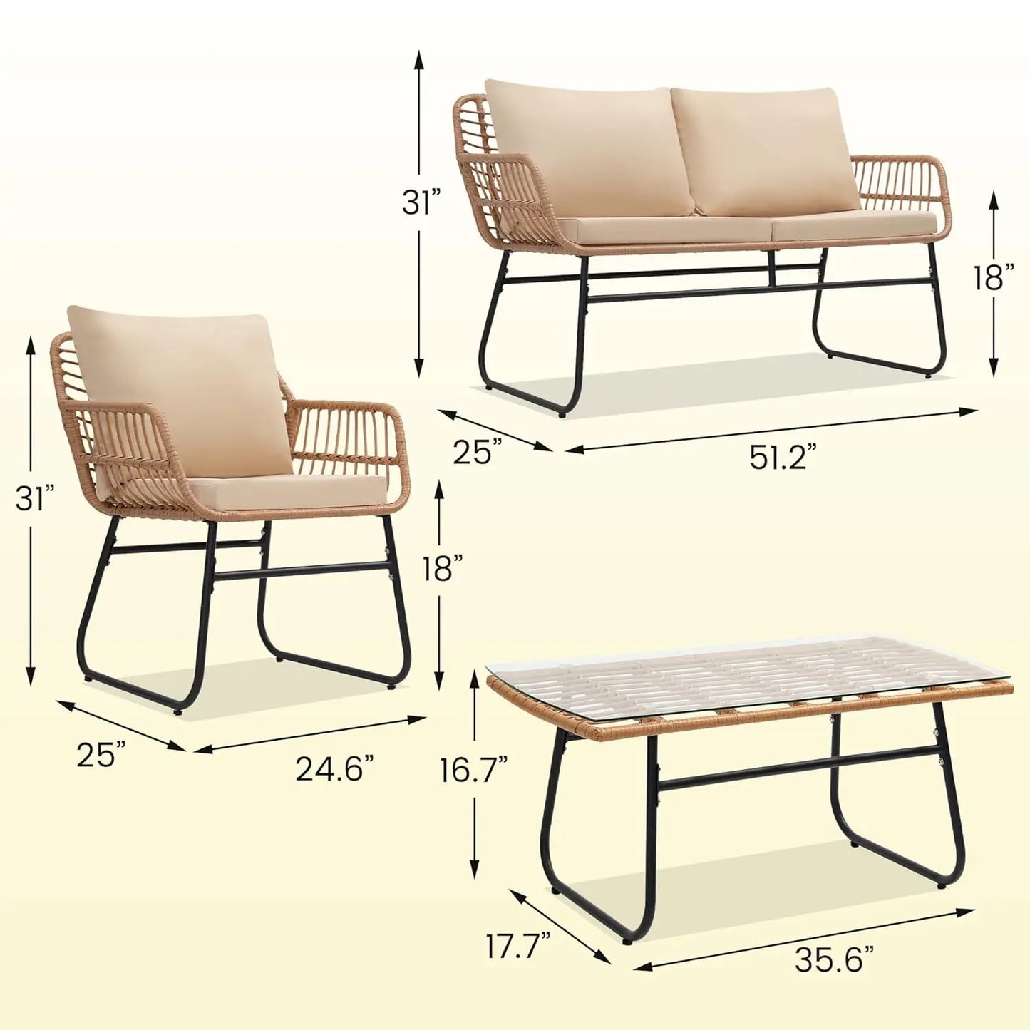 Patio Bistro Outdoor Furniture Set With Wicker Sofa And Table
