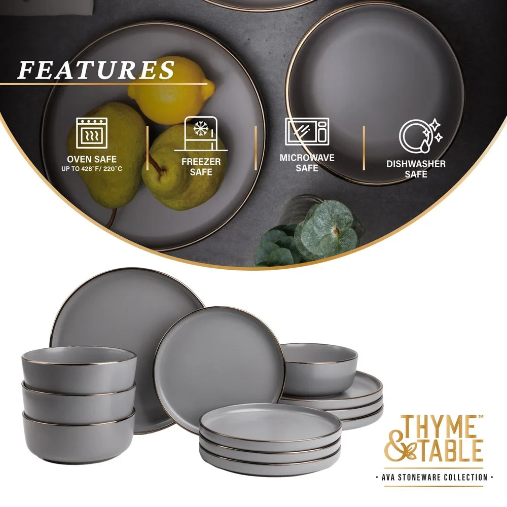 Elegant 12 Piece Stoneware Dinnerware Set for Home Dining
