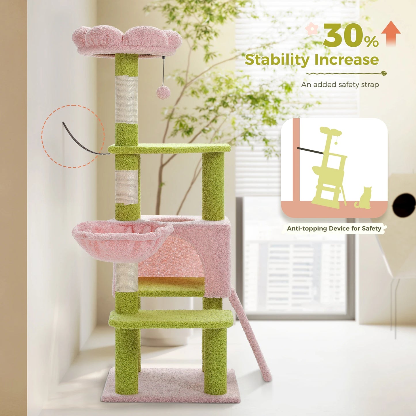 Flower Cat Tree Tower with Scratching Posts for Playful Cats