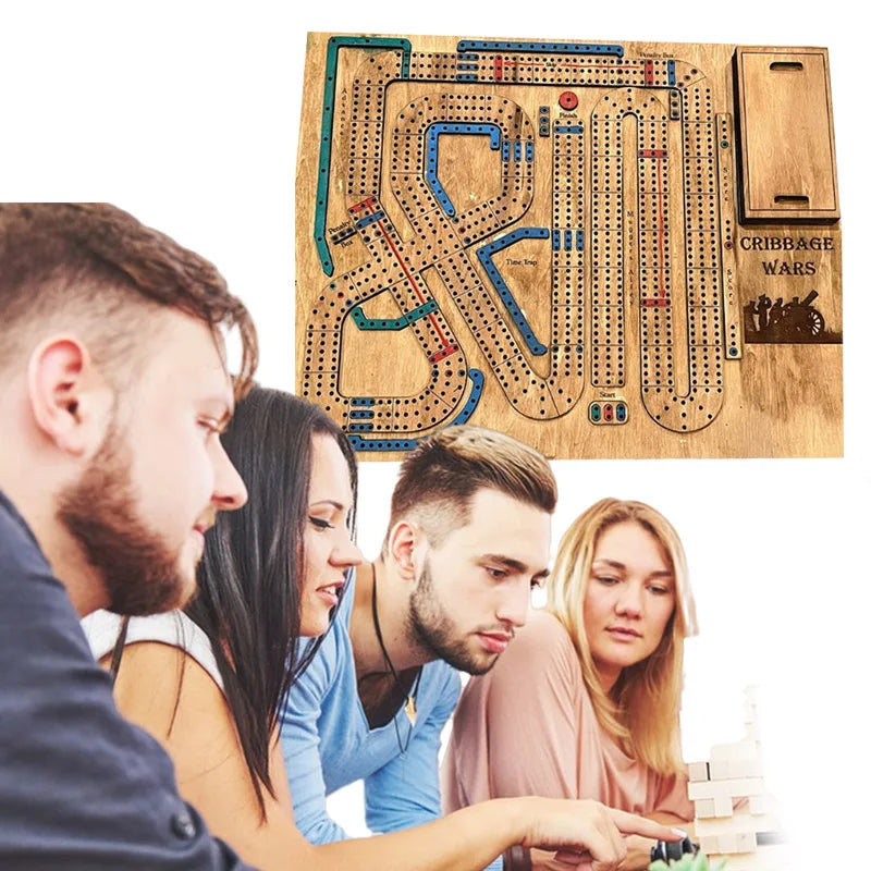 Wooden Cribbage Board Game Set with Storage Compartment