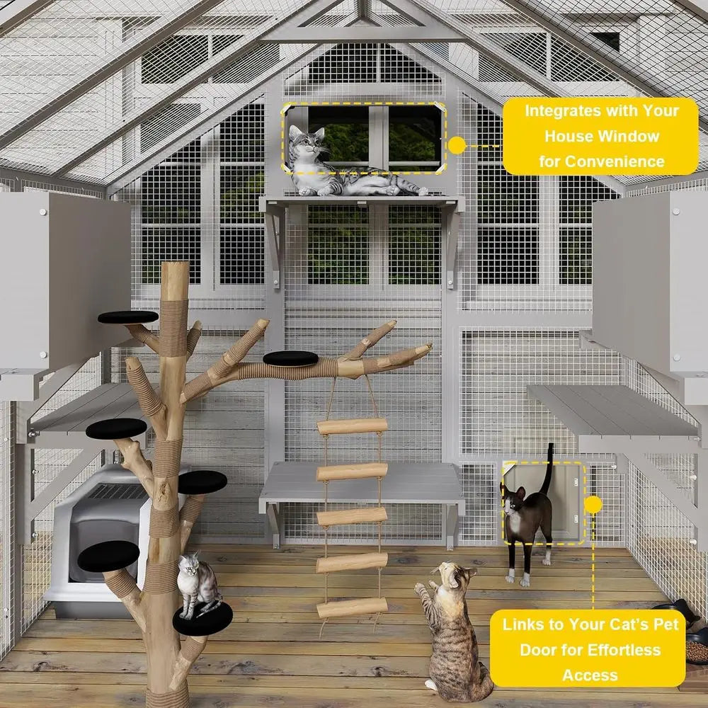 Outdoor Catio Enclosure For Multiple Cats With Weatherproof Roof