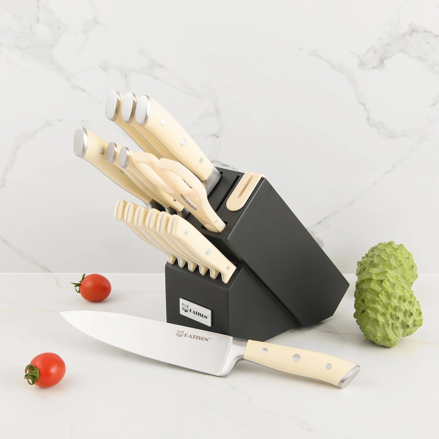 16-Piece Carbon Steel Kitchen Knife Set with Built-In Sharpener