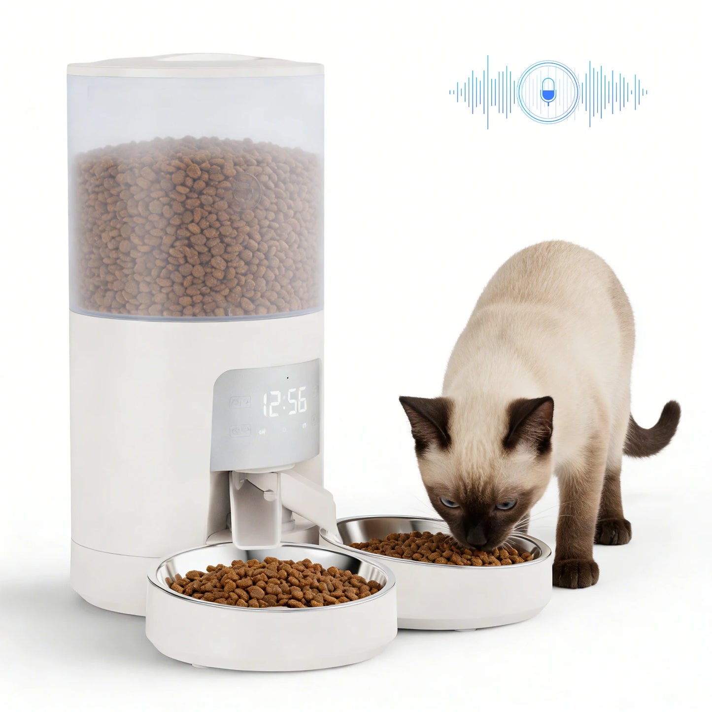 Automatic Cat Feeder With Stainless Bowls Timed Dispenser For Pets