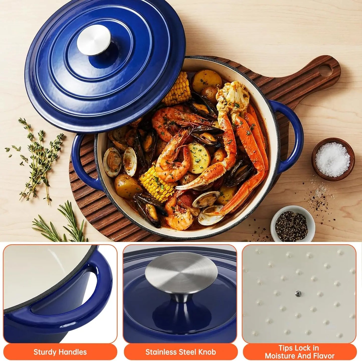 Nonstick Enameled Cast Iron Cookware Set 7-Piece for Gas Induction