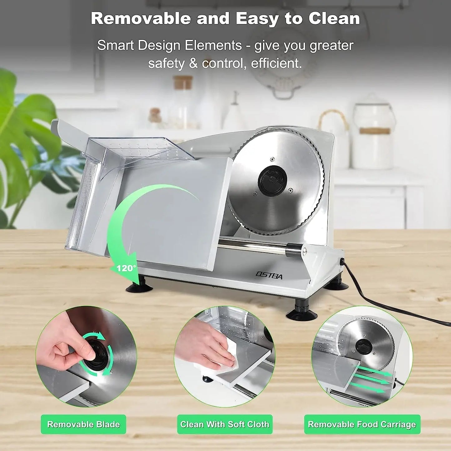 Home Electric Meat Slicer With Adjustable Thickness And Removable Blades