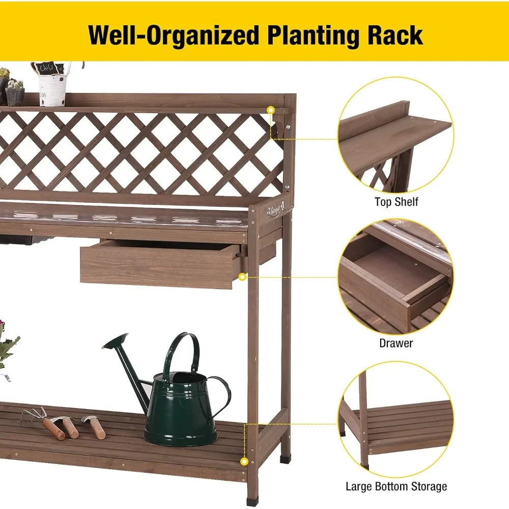 Potting Bench With Sink And PVC Layer For Outdoor Garden
