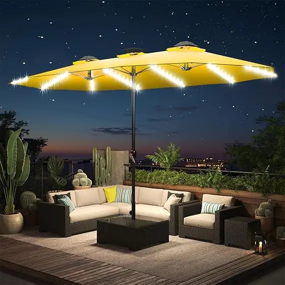 Solar Powered Patio Umbrella With LED Lights And Crank