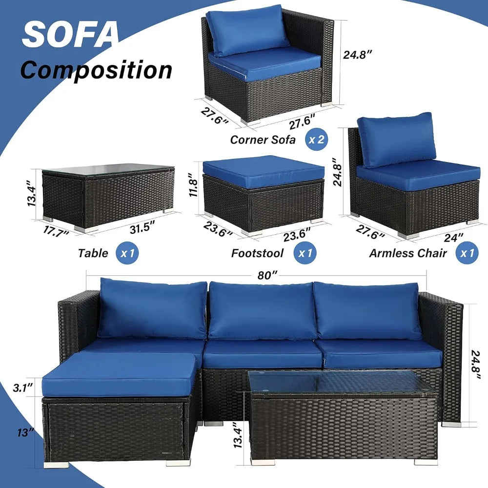 Modern Outdoor Rattan Patio Furniture Set Five Piece